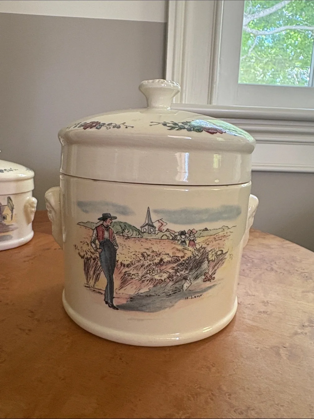 Vintage Illustrated Ceramic Canister Set — Cream with Multicolor Scene